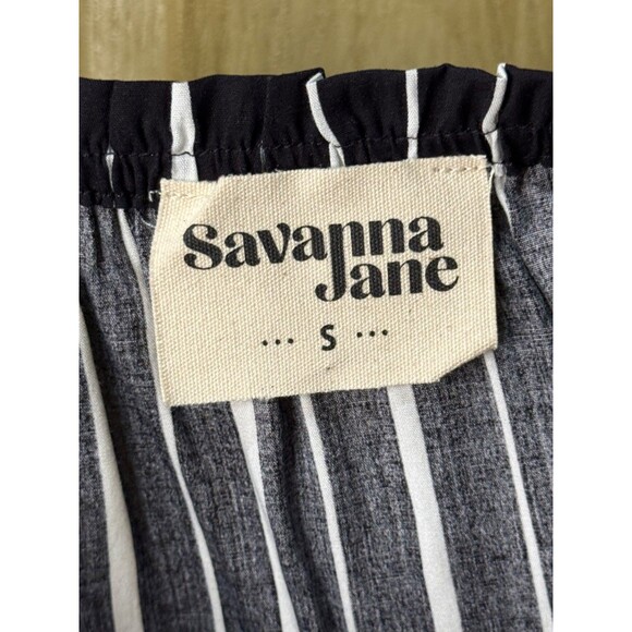 Savanna Jane Womens S Tunic Floral Embroidered Black White Striped Boho - Picture 7 of 7